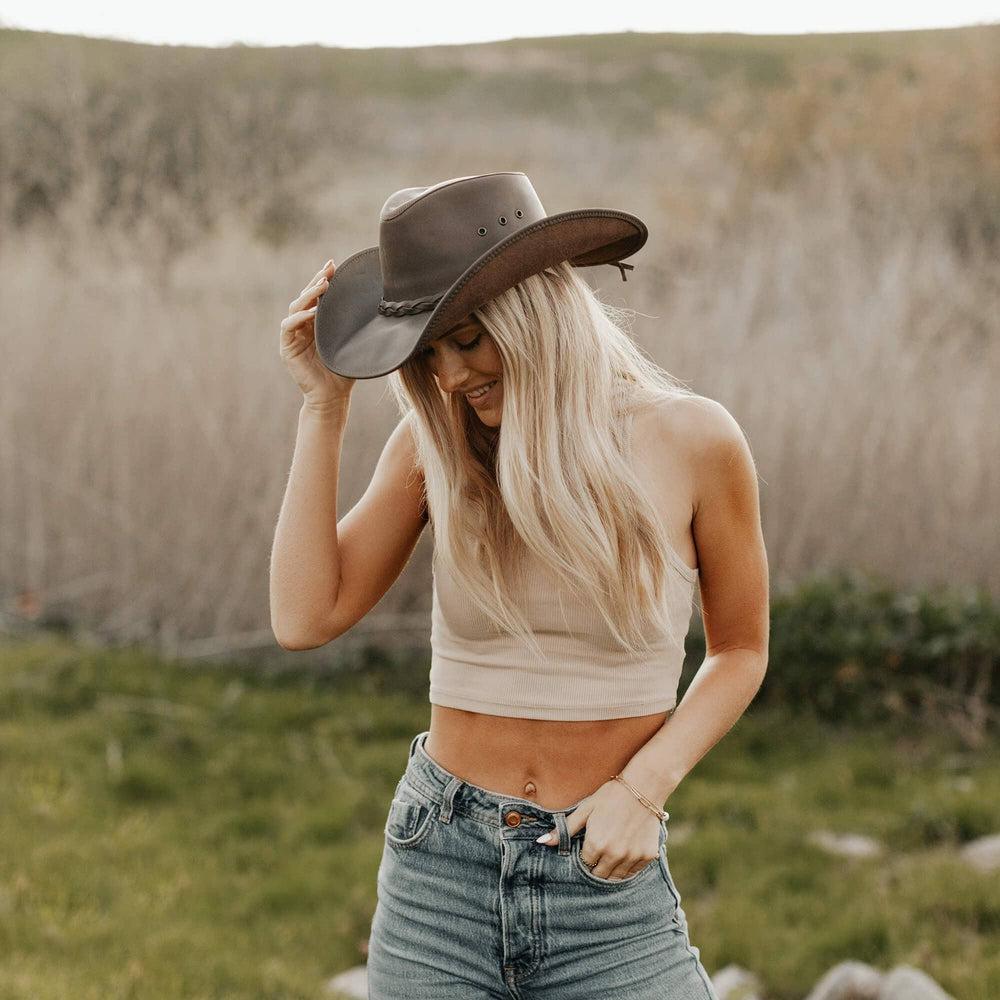 American hat makers Hollywood | Womens Leather Cowgirl Hat