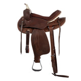 Lakota western saddle round skirt engraved and with silver wire