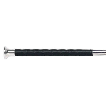 Fleck lacquered linen thread cover, leather grip, nickel mushroom cap dressage whip 03015 Fleck